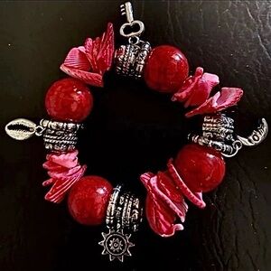💗 Pink Seashell Charm Bracelet Stretchy NEW